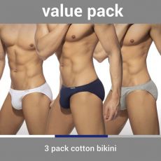 PACK DE 3 SLIPS BIKINIS COTON MARINE/BLANC/GRIS AD984 - ADDICTED