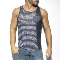 DEBARDEUR FLOWERY STRIPED MARINE TS282 - ES COLLECTION