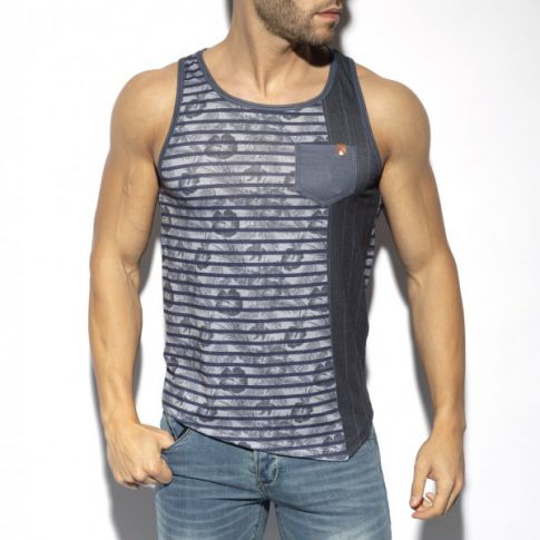 DEBARDEUR FLOWERY STRIPED MARINE TS282 - ES COLLECTION