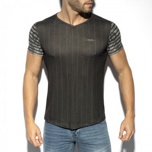 T-SHIRT FLOWERY STRIPED NOIR TS281 - ES COLLECTION T-SHIRT FLOWERY STRIPED NOIR TS281 - ES COLLECTION