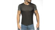 T-SHIRT FLOWERY STRIPED NOIR TS281 - ES COLLECTION