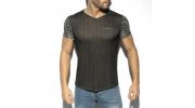 T-SHIRT FLOWERY STRIPED NOIR TS281 - ES COLLECTION