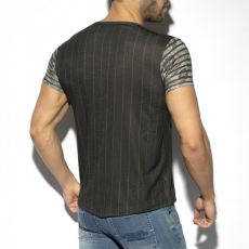 T-SHIRT FLOWERY STRIPED NOIR TS281 - ES COLLECTION