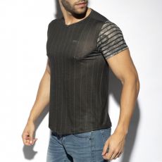 T-SHIRT FLOWERY STRIPED NOIR TS281 - ES COLLECTION