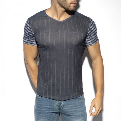 T-SHIRT FLOWERY STRIPED MARINE TS281 - ES COLLECTION T-SHIRT FLOWERY STRIPED MARINE TS281 - ES COLLECTION