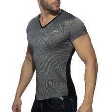 T-SHIRT COL V MINI STRIPES NOIR AD901 - ADDICTED