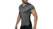 T-SHIRT COL V MINI STRIPES NOIR AD901 - ADDICTED