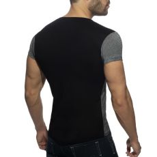 T-SHIRT COL V MINI STRIPES NOIR AD901 - ADDICTED