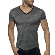 T-SHIRT COL V MINI STRIPES NOIR AD901 - ADDICTED