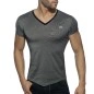 T-SHIRT COL V MINI STRIPES NOIR AD901 - ADDICTED