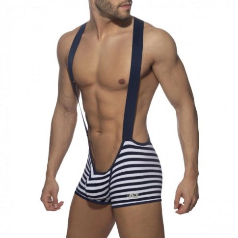 SHORT A BRETELLES VELVET RAYE MARINE - ADDICTED