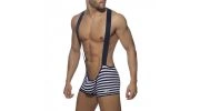 SHORT A BRETELLES VELVET RAYE MARINE - ADDICTED