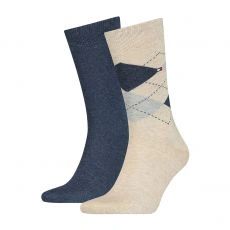 PACK DE 2 PAIRES DE CHAUSSETTES A CARREAUX BEIGE ET MARINE - TOMMY