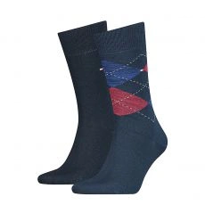 PACK DE 2 PAIRES DE CHAUSSETTES A CARREAUX ROUGE ET MARINE - TOMMY