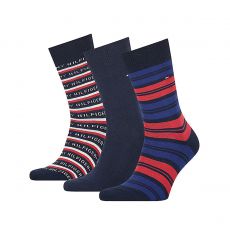 COFFRET CADEAU DE 3 PAIRES DE CHAUSSETTES RAYEES ROUGE ET MARINE - TOMMY HILFIGER