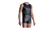 DEBARDEUR NOIR POLYURETHANE SLIM TANK M2112 - MANSTORE