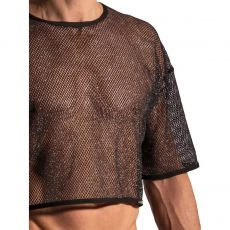 T-SHIRT COURT EN RESILLE NOIR ET ARGENT M2229 - MANSTORE