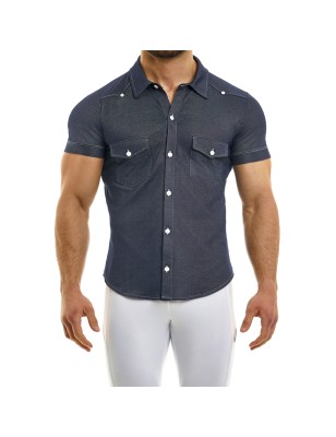 CHEMISE JEANS MANCHES COURTES BLEU MARINE 05041 - MODUS VIVENDI