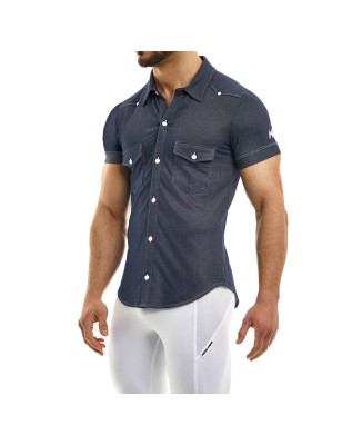 CHEMISE JEANS MANCHES COURTES BLEU MARINE 05041 - MODUS VIVENDI