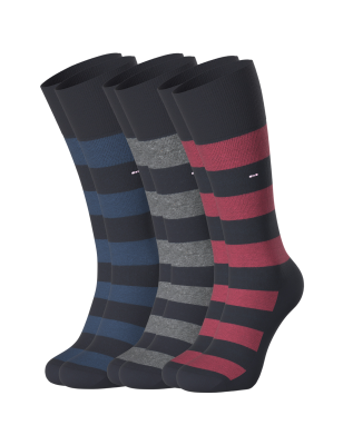 PACK DE 3 PAIRES DE CHAUSSETTES A RAYURES BLEU MARINE / GRIS / BORDEAUX EP1733A03P3 - EDEN PARK