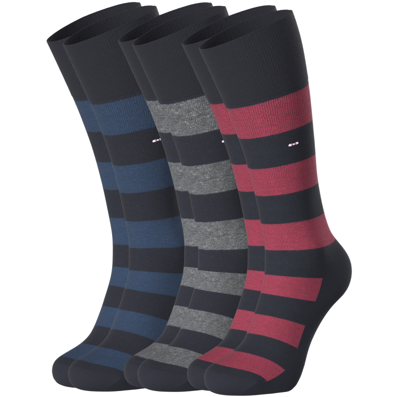 PACK DE 3 PAIRES DE CHAUSSETTES A RAYURES BLEU MARINE / GRIS / BORDEAUX EP1733A03P3 - EDEN PARK