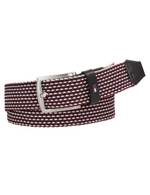 CEINTURE DENTON ELASTIC BELT BOUCLE ARDILLON ASPECT TRÉSSÉ BORDEAUX/BLEU MARINE/BLANC AM0AM10313 - TOMMY HILFIGER