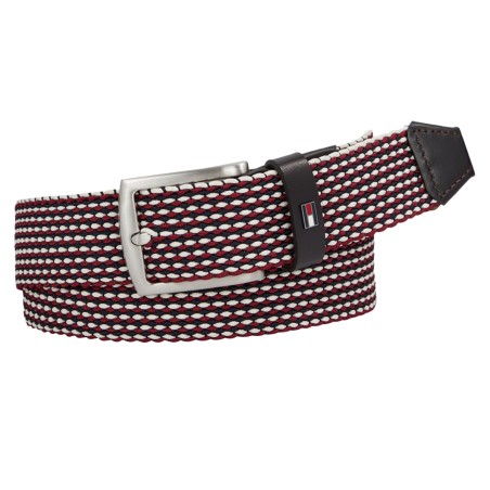 CEINTURE DENTON ELASTIC BELT BOUCLE ARDILLON ASPECT TRÉSSÉ BORDEAUX/BLEU MARINE/BLANC AM0AM10313 - TOMMY HILFIGER