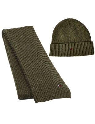 COFFRET CADEAU D'HIVER ECHARPE ET BONNET KAKI AM0AM10356 - TOMMY HILFIGER