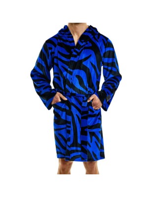 PEIGNOIR TIGER COURT A CAPUCHE BLEU ET NOIR  07351 - MODUS VIVENDI