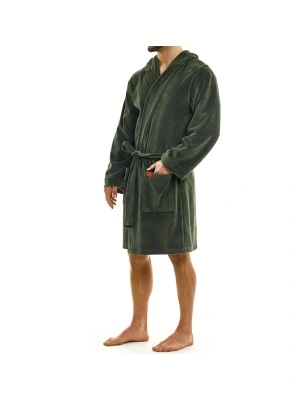 PEIGNOIR A CAPUCHE EN VELOURS KAKI 12352 - MODUS VIVENDI