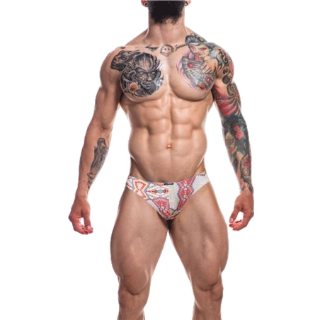 BIKINI A MOTIF AZTEC BLANC/VIOLET/ROUGE RENAISSANCE C4M01- CUT4MEN