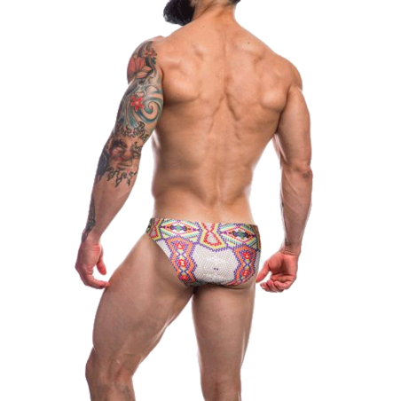 BIKINI A MOTIF AZTEC BLANC/VIOLET/ROUGE RENAISSANCE C4M01- CUT4MEN