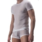 T-SHIRT BLANC COL V  EN TULLE FIN TRANSPARENT M101 - MANSTORE