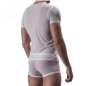 T-SHIRT BLANC COL V  EN TULLE FIN TRANSPARENT M101 - MANSTORE