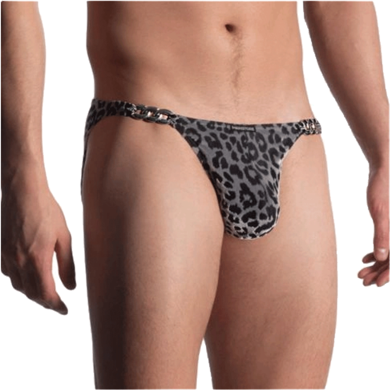 SLIP CIRCUS MICRO BRIEF EN VELOUR LEOPARD GRIS NOIR M908 MANSTORE
