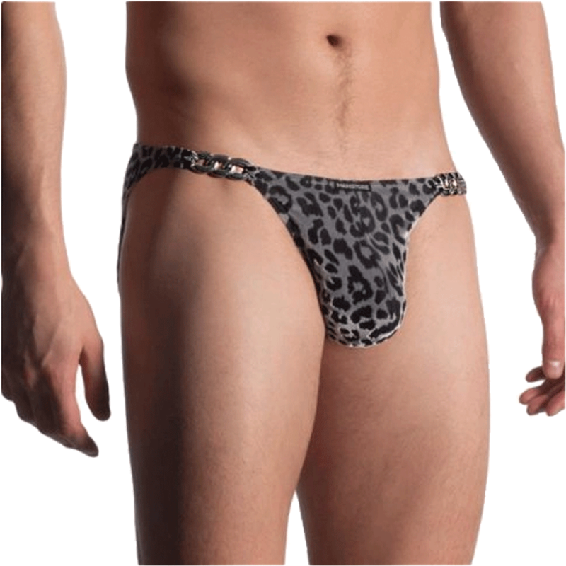 SLIP CIRCUS MICRO BRIEF EN VELOURS LEOPARD GRIS/NOIR M908 - MANSTORE