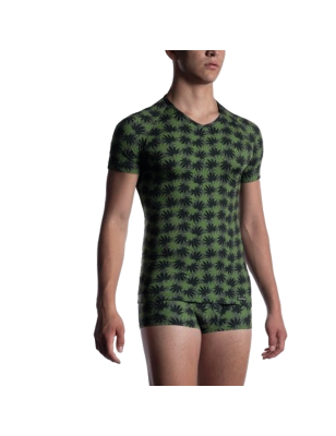 T-SHIRT V-NECK KAKI/VERT M800 - MANSTORE