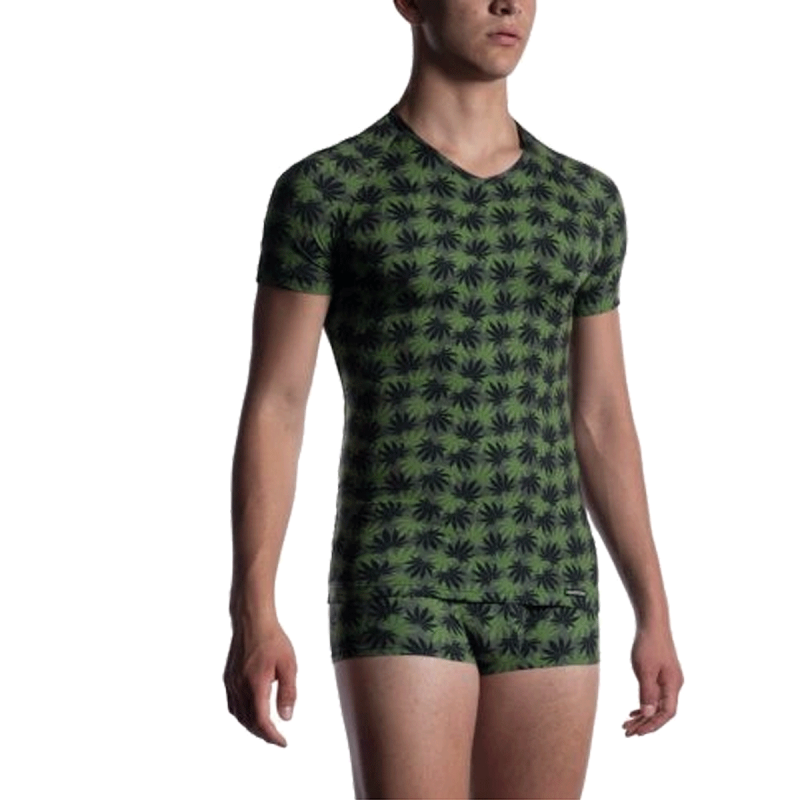 T-SHIRT V-NECK KAKI/VERT M800 - MANSTORE