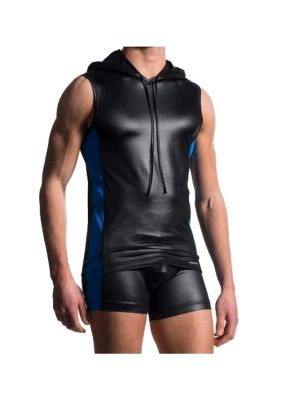 VESTE SANS MANCHES A CAPUCHE TECHNIQUE NOIR/ROYAL EN POLYESTER HOODY TANK M604 - MANSTORE