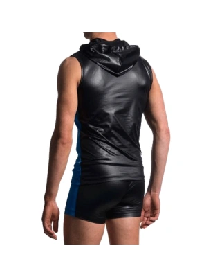 VESTE SANS MANCHES A CAPUCHE TECHNIQUE NOIR/ROYAL EN POLYESTER HOODY TANK M604 - MANSTORE