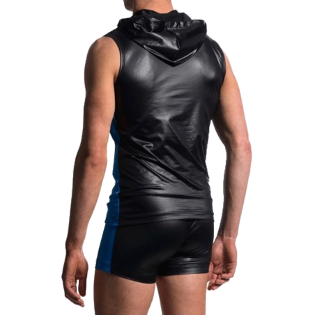 VESTE SANS MANCHES A CAPUCHE TECHNIQUE NOIR/ROYAL EN POLYESTER HOODY TANK M604 - MANSTORE