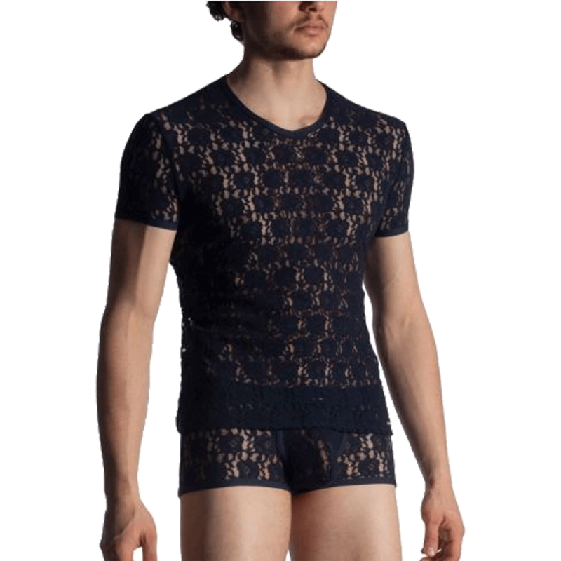 T-SHIRT MARINE EN DENTELLE POLYAMIDE TOWER STRING M853 - MANSTORE