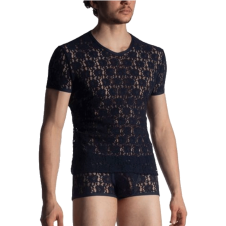 T-SHIRT MARINE EN DENTELLE POLYAMIDE TOWER STRING M853 - MANSTORE