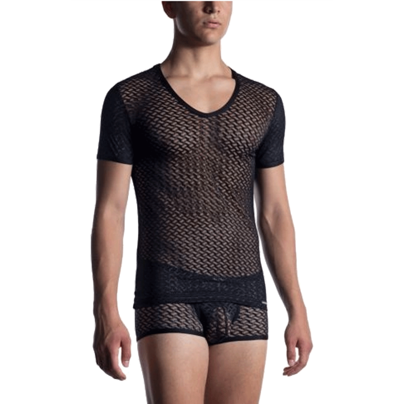 BODY STRING NOIR COL ROND EN DENTELLE NOIRE M2053 - MANSTORE