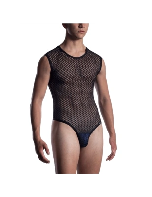 T-SHIRT NOIR COL V EN DENTELLE NOIRE M2053 - MANSTORE