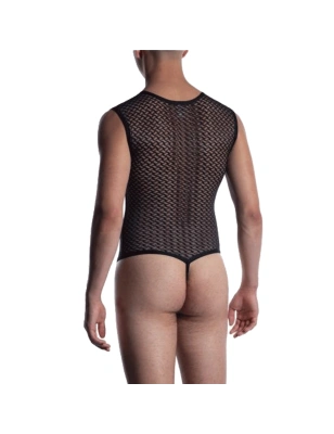 T-SHIRT NOIR COL V EN DENTELLE NOIRE M2053 - MANSTORE