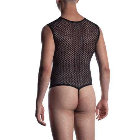 T-SHIRT NOIR COL V EN DENTELLE NOIRE M2053 - MANSTORE