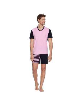 PYJAMA COURT A RAYURES MARINE/ROSE- EP1512H0800 - EDEN PARK