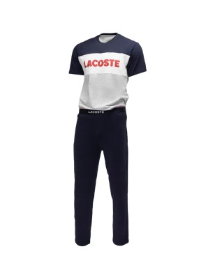 PYJAMA T-SHIRT + PANTALON MARINE/GRIS/ROUGE - LACOSTE