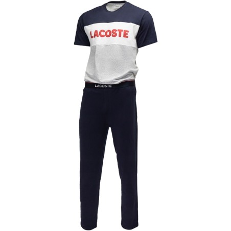 PYJAMA T-SHIRT + PANTALON MARINE/GRIS/ROUGE - LACOSTE